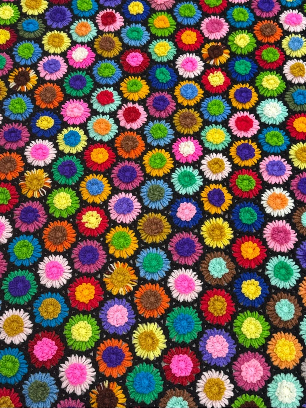 Vtg Hand Knitted Crochet Granny Hexagon Honeycomb Floral Afghan Throw Blanket